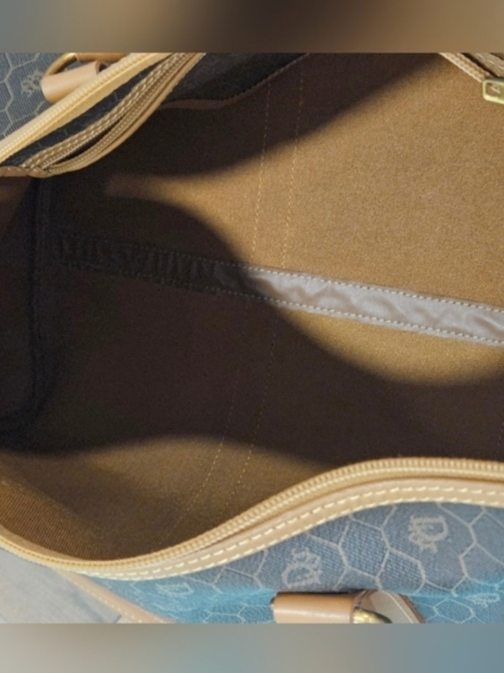 CHRISTIAN DIOR Vintage Honeycomb Boston Duffel Bag Navy Tan Leather Italy - Picture 13 of 14